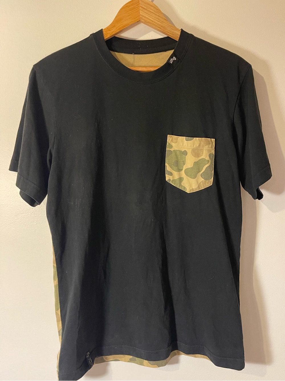 Zine Black Camo Pocket Tee Shirt Panda Face Camouflage Back Panel Skatewear